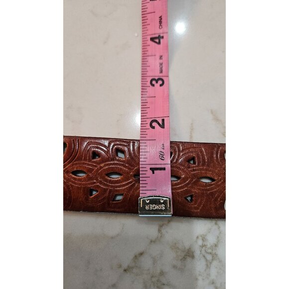 Fossil Leather Perforated Belt Brown Silver Buckle Womens S/M Floral Design - Picture 3 of 7